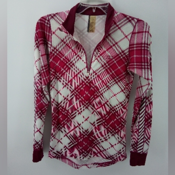 HELLY HANSEN Women's Lifa Stretch 1/4 Zip Base Layer Top S Tartan Pattern Pink - Picture 3 of 9